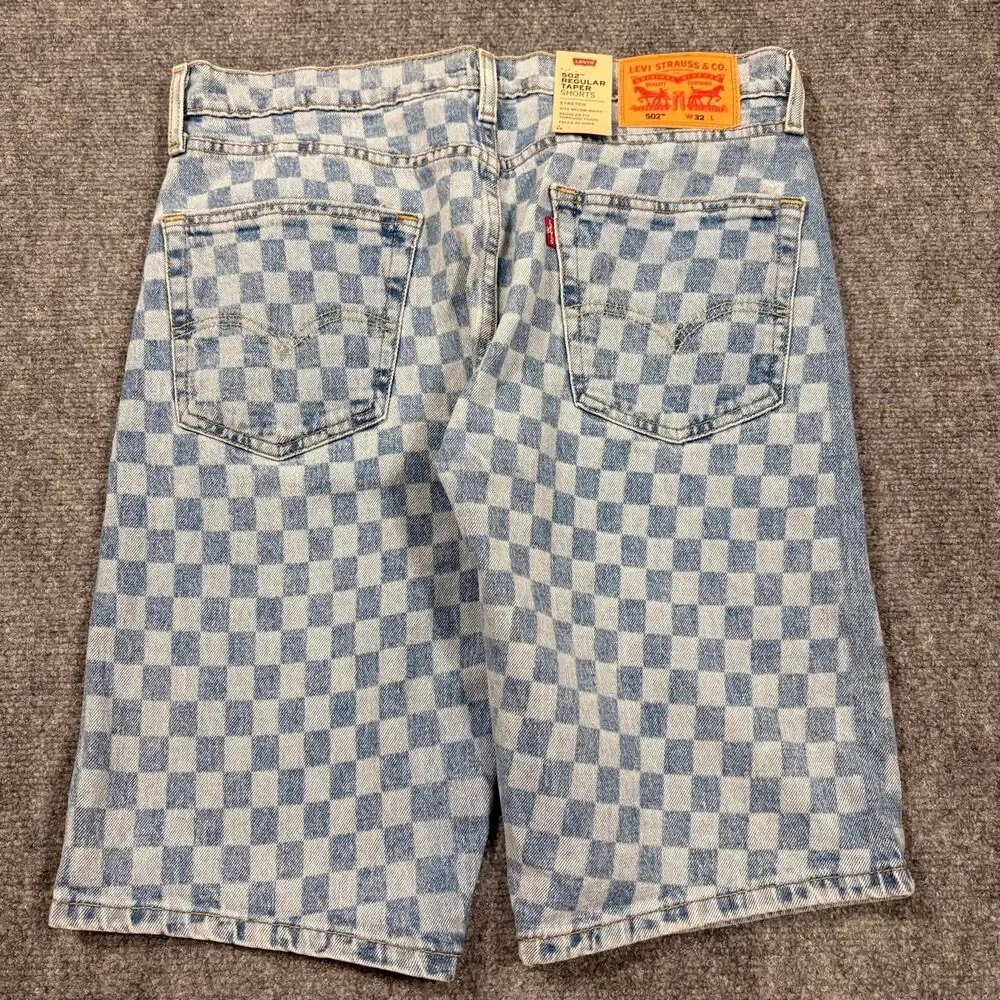 levi’s checkerboard 502 taper denim shorts NWT